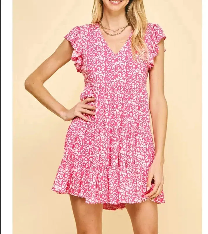 Pinch Print Tiered Mini Dress