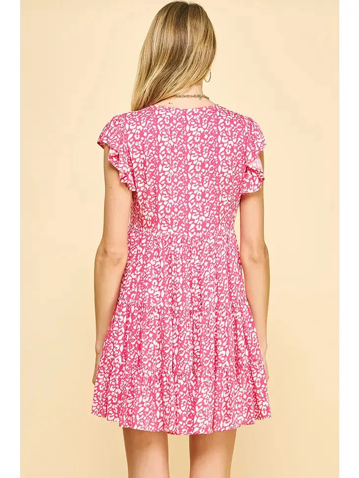 Pinch Print Tiered Mini Dress