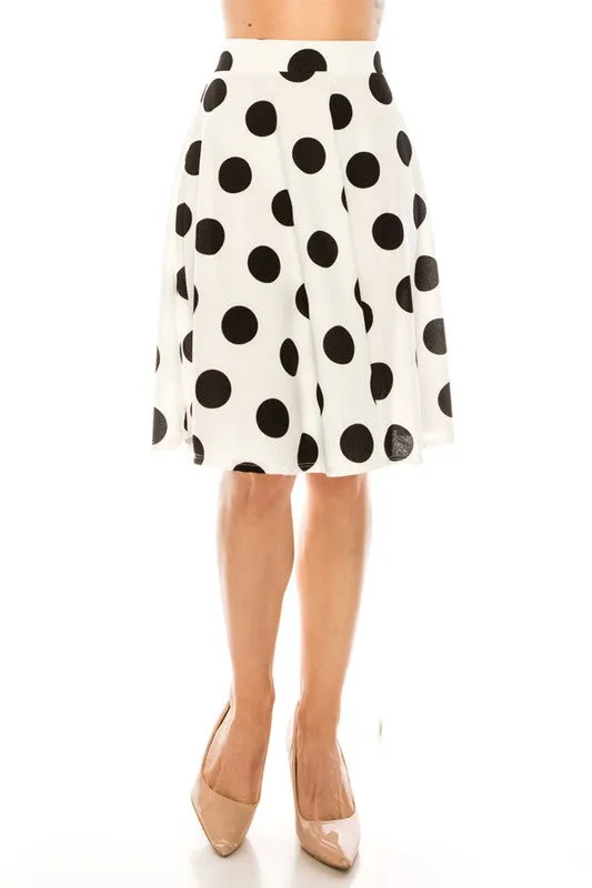 Polka dot printed high waisted knee length skirt