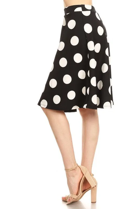 Polka dot printed high waisted knee length skirt