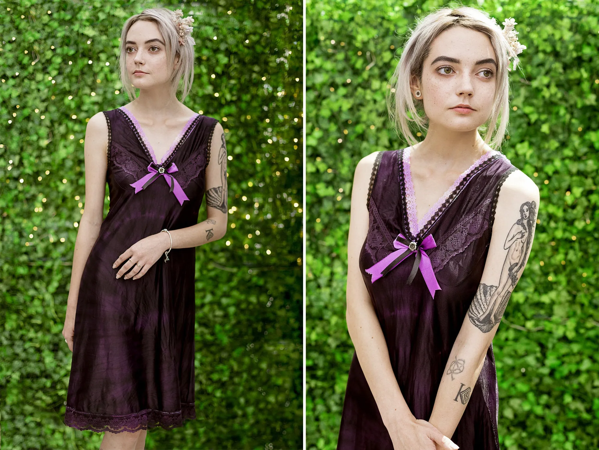 Purple tie dye gothic lace n rose fairy slip dress