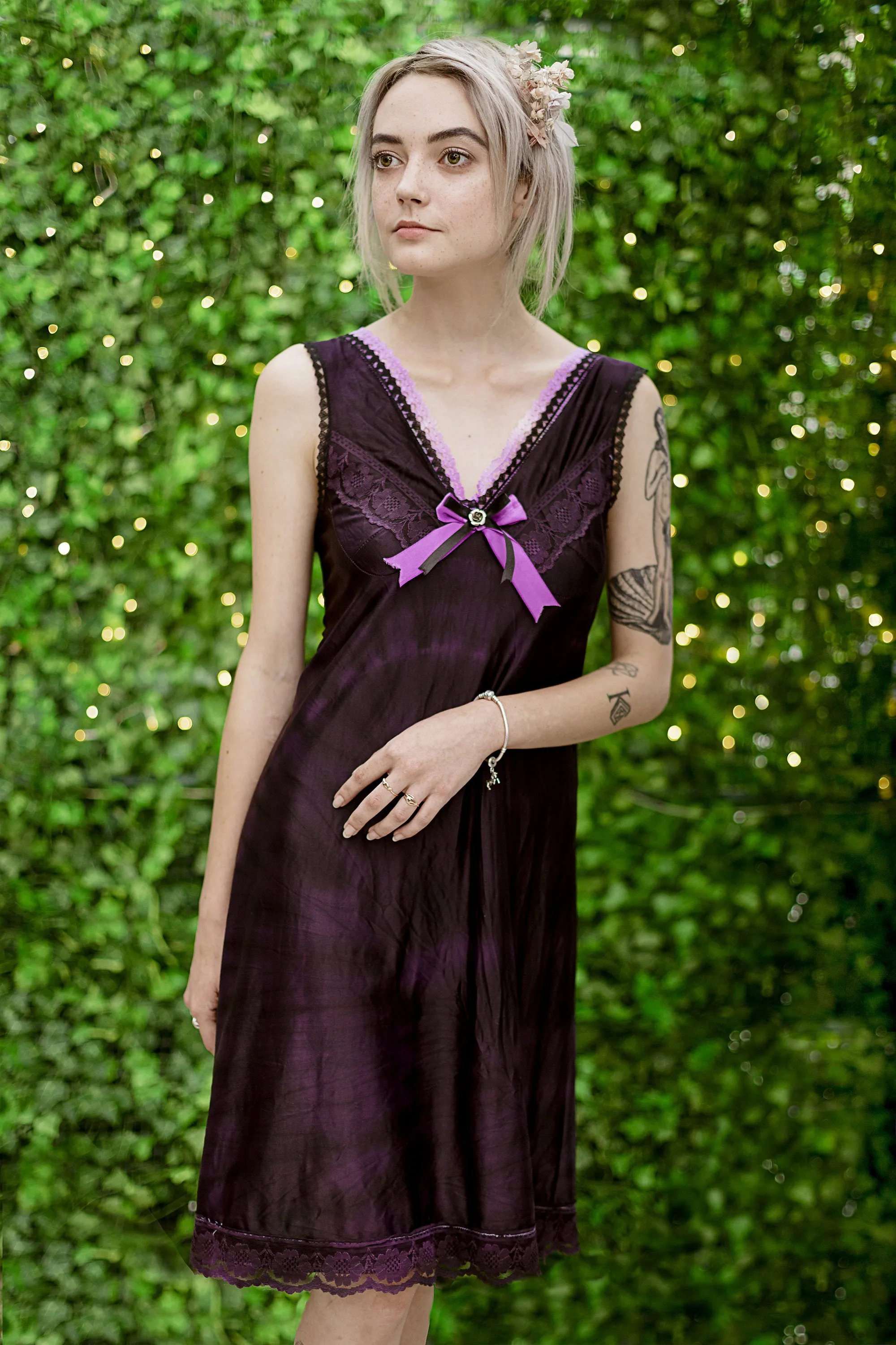 Purple tie dye gothic lace n rose fairy slip dress