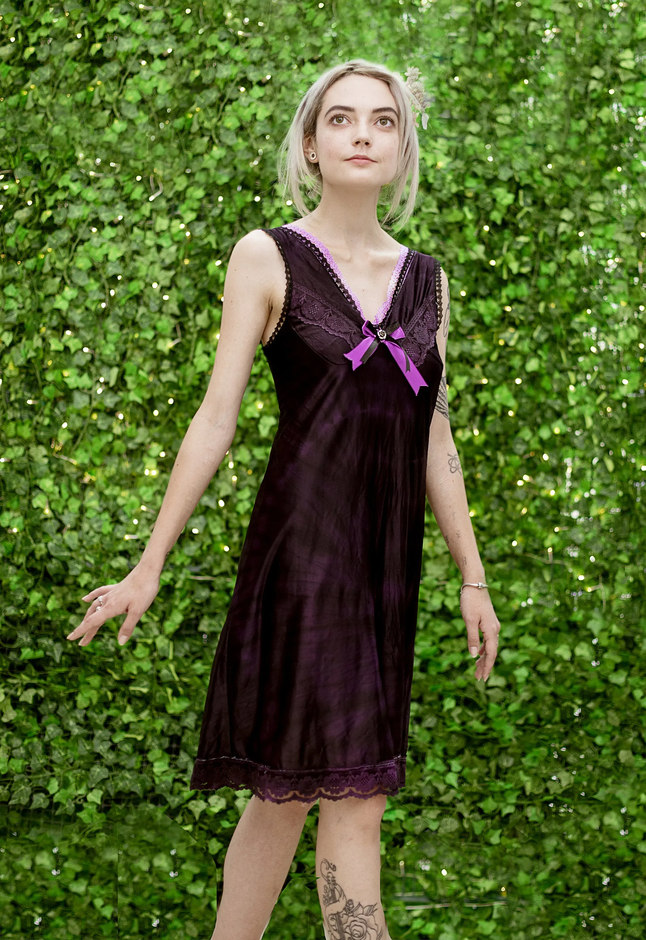 Purple tie dye gothic lace n rose fairy slip dress