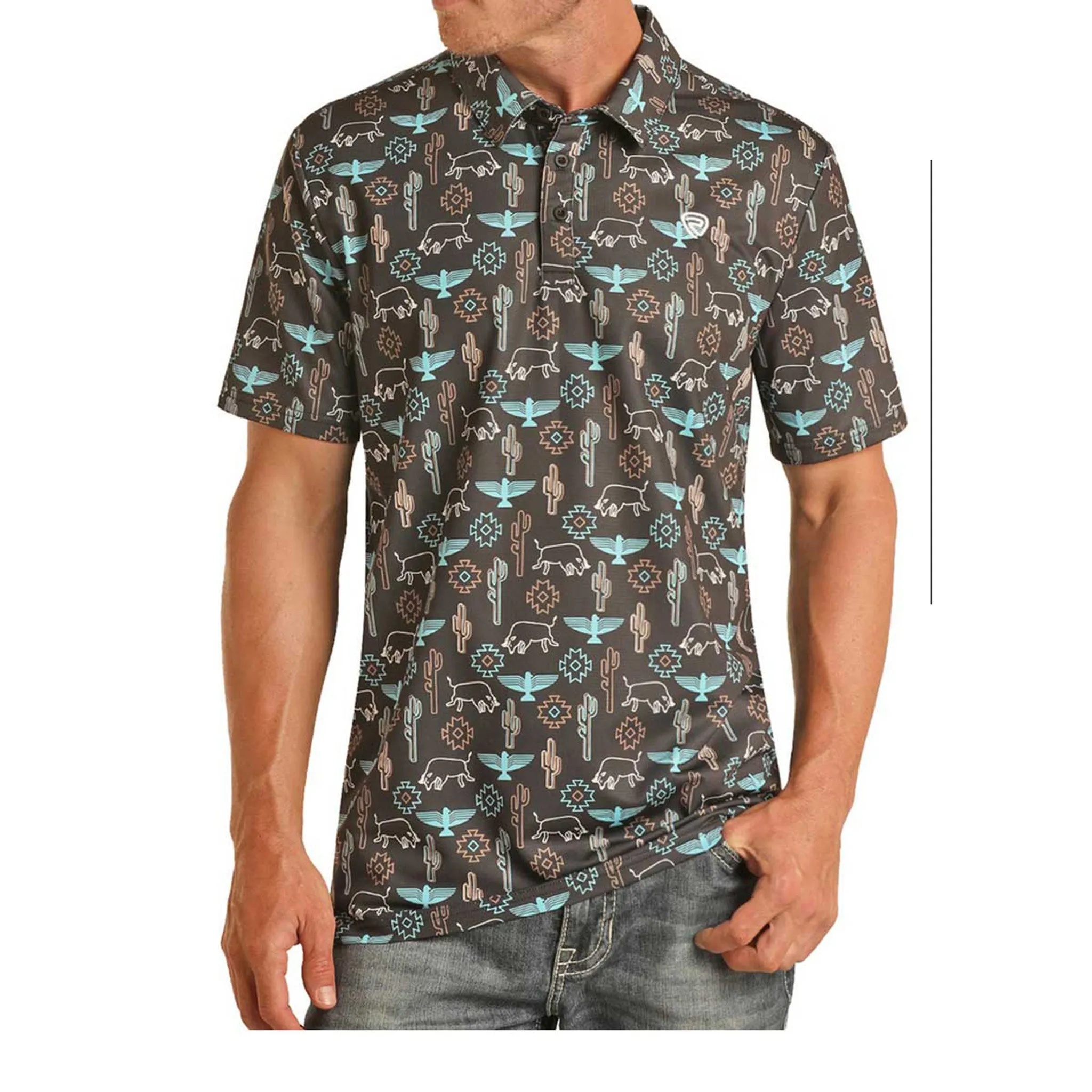 Rock & Roll Men's Charcoal Southwest Polo