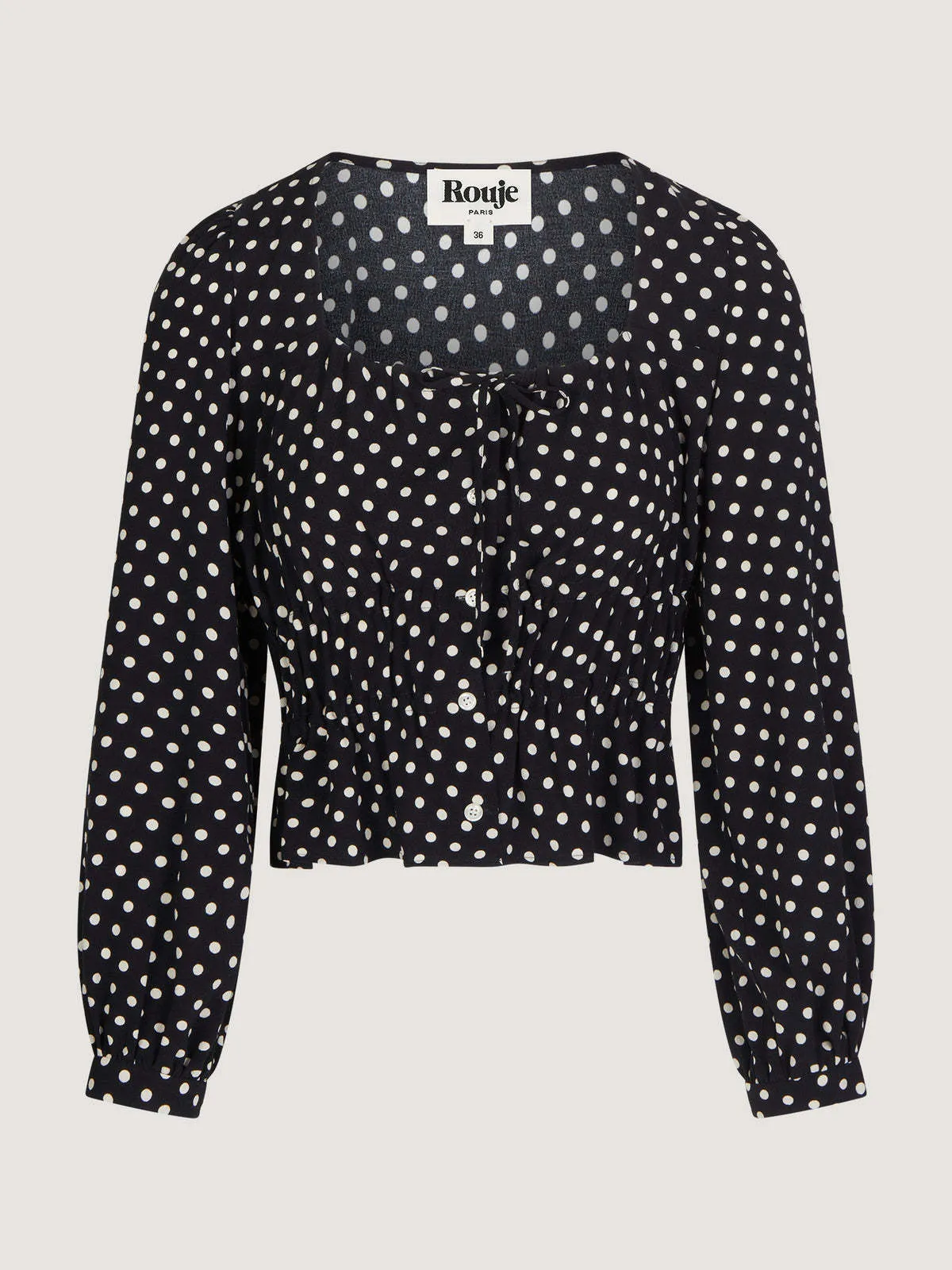 Rouje  |Dots Casual Style Blended Fabrics Bi-color Long Sleeves