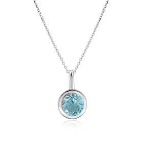 Round Bezel Set Blue Topaz Pendant Necklace