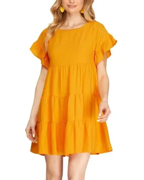 Ruffled Sleeve Textured Woven Dress