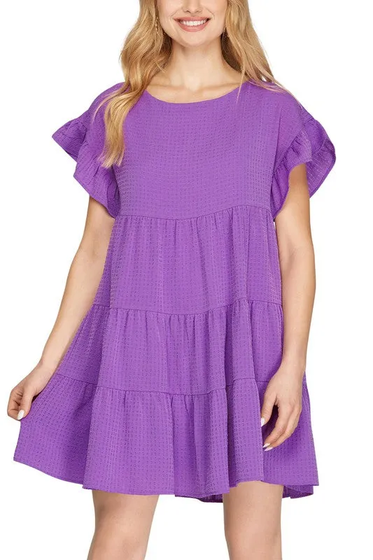 Ruffled Sleeve Textured Woven Dress