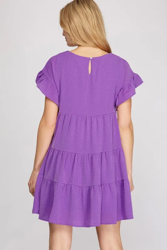 Ruffled Sleeve Textured Woven Dress