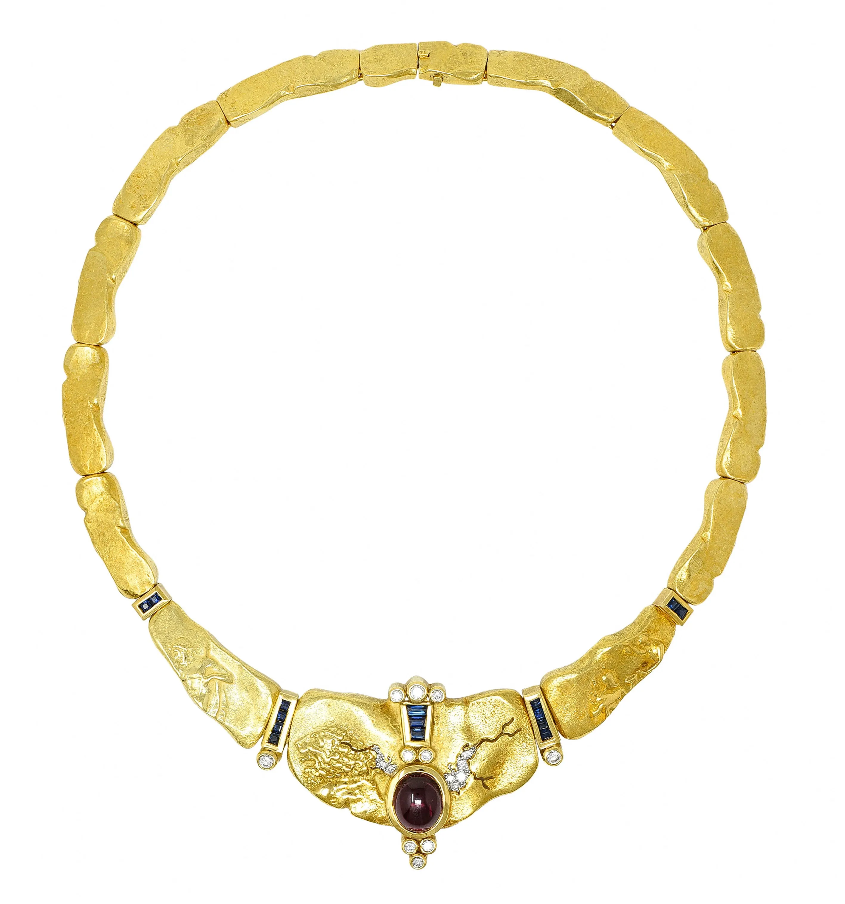 SeidenGang Sapphire Diamond Garnet 18 Karat Gold Odyssey Collar Necklace