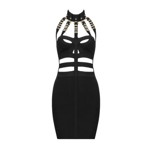 Sexy Hollow Out Eyelet Sequined Cut Out Mini Bandage Dress