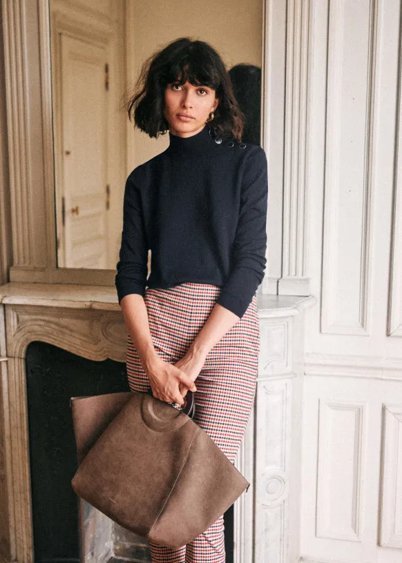 SEZANE  |Wool Rib Long Sleeves Plain Medium Elegant Style