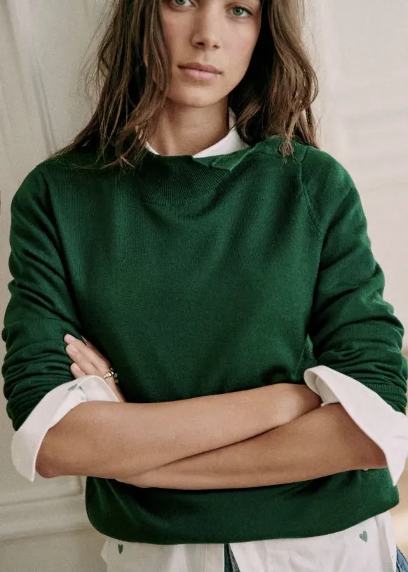 SEZANE  |Wool Rib Long Sleeves Plain Medium Elegant Style