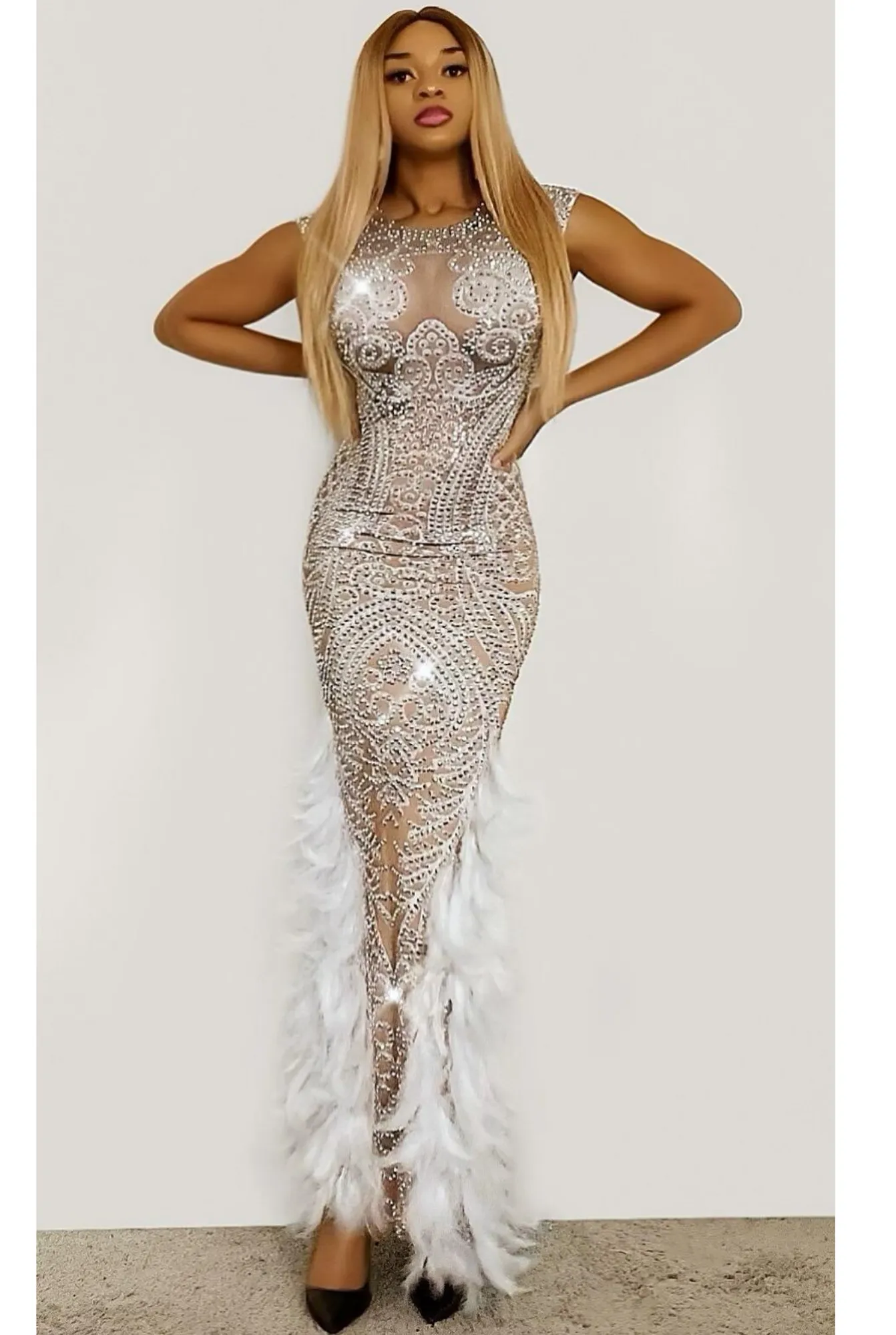 Shana Diamante Feather Dress (Rhinestones)