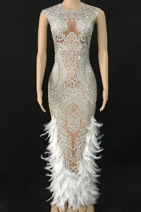 Shana Diamante Feather Dress (Rhinestones)