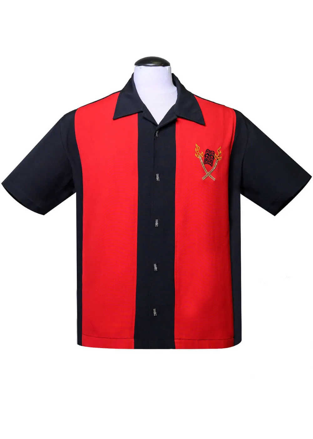 Steady Clothing Men's Tropical Itch Bowling Shirt Black Red