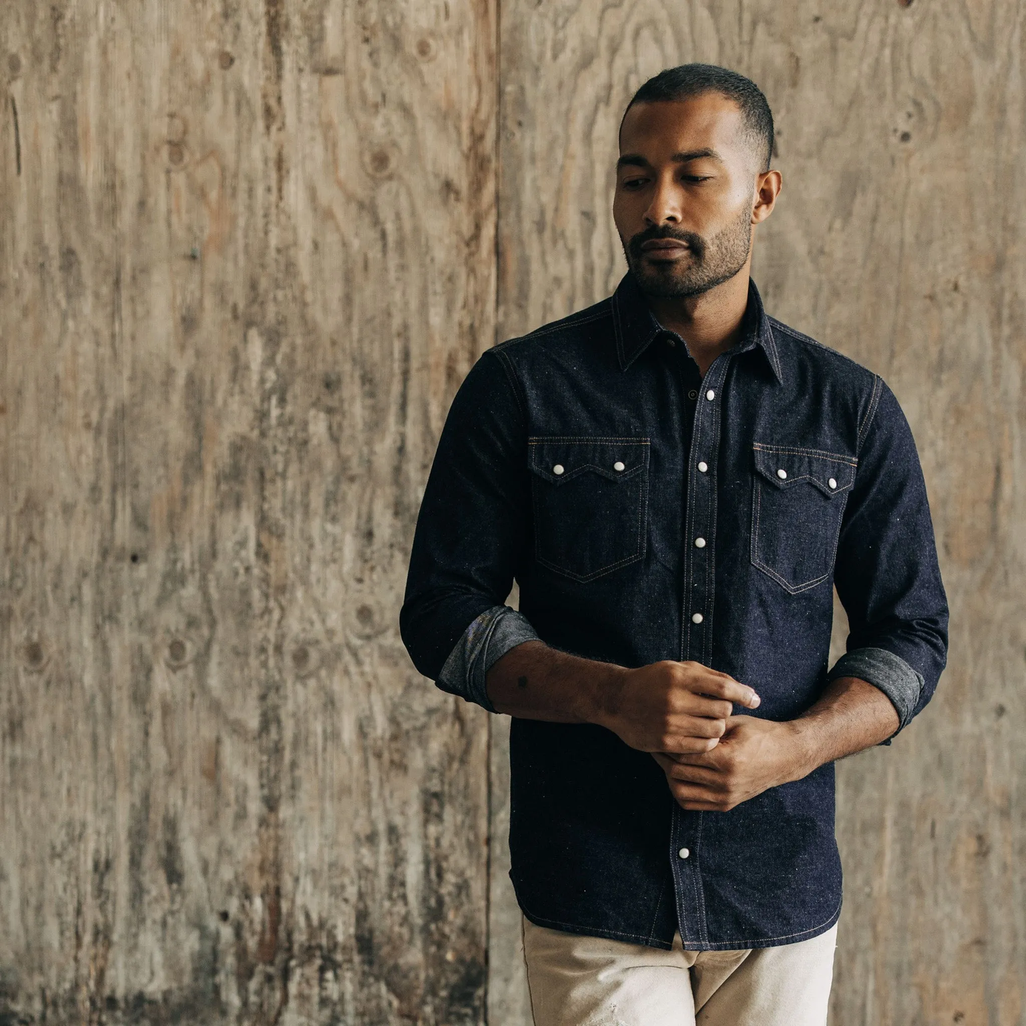 The Frontier Shirt in Rinsed Indigo Denim