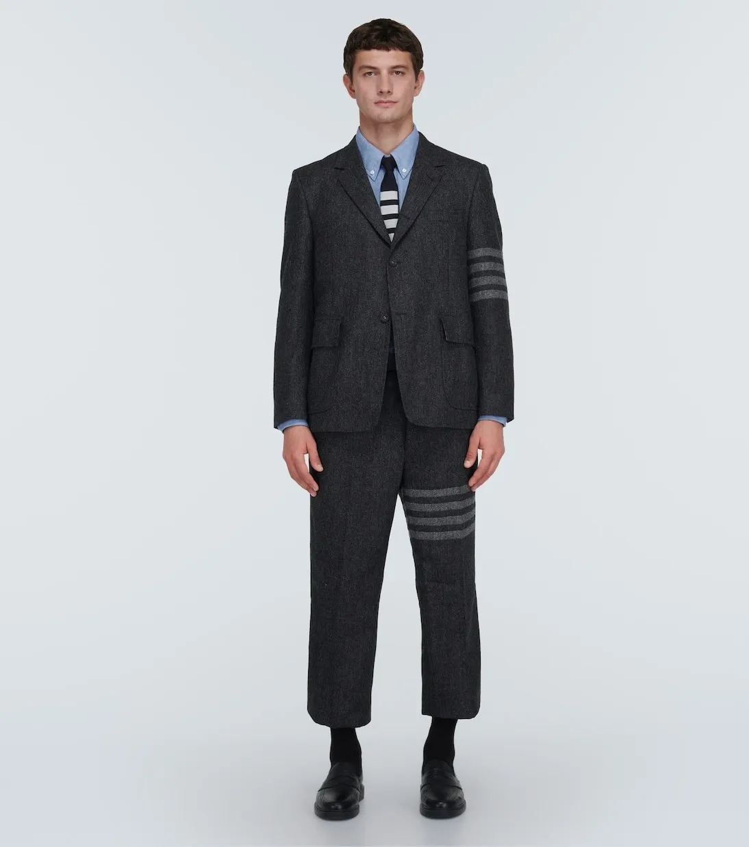 THOM BROWNE  |Stripes Long Sleeves Plain Cotton Logo Designers Shirts