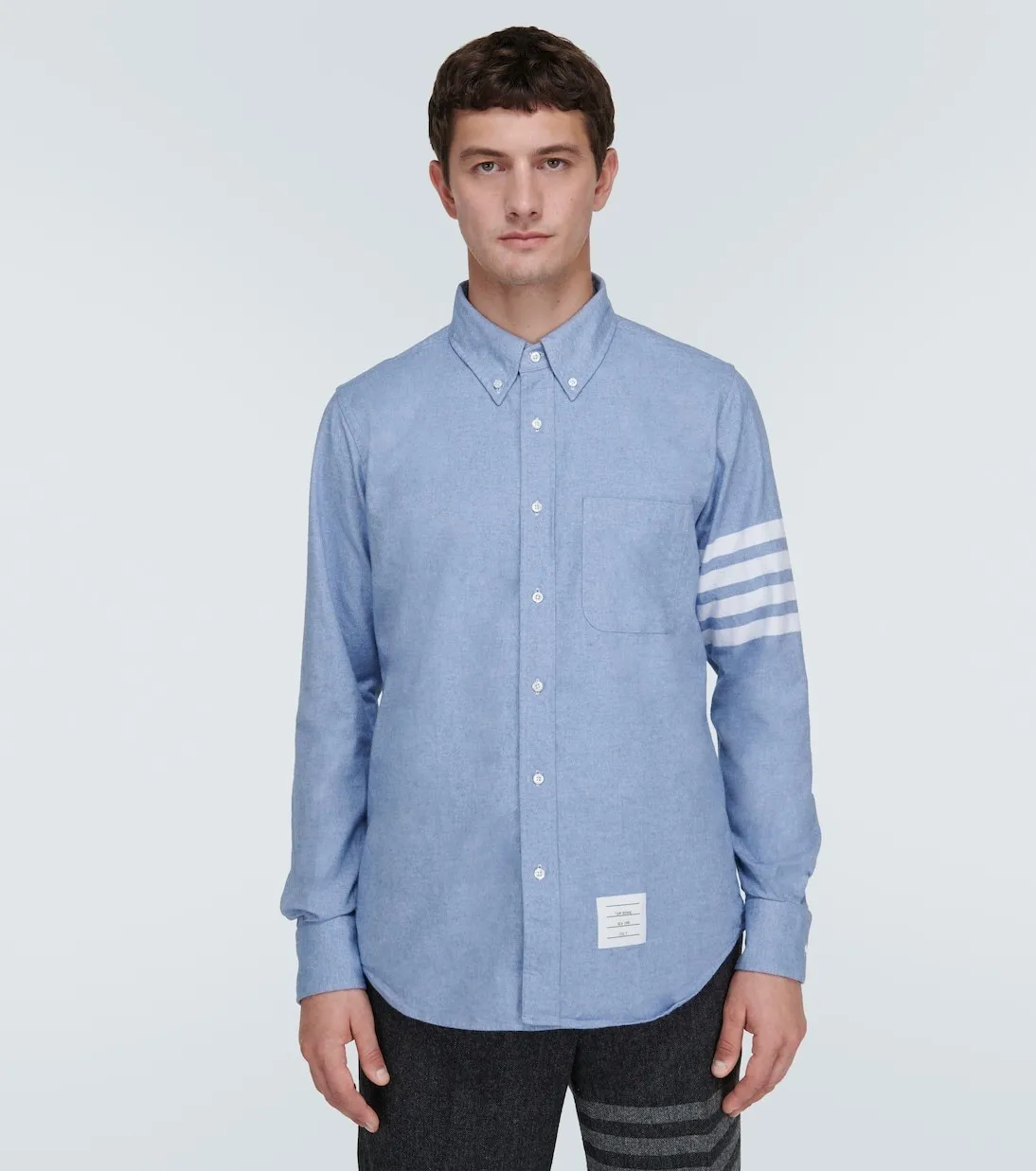 THOM BROWNE  |Stripes Long Sleeves Plain Cotton Logo Designers Shirts