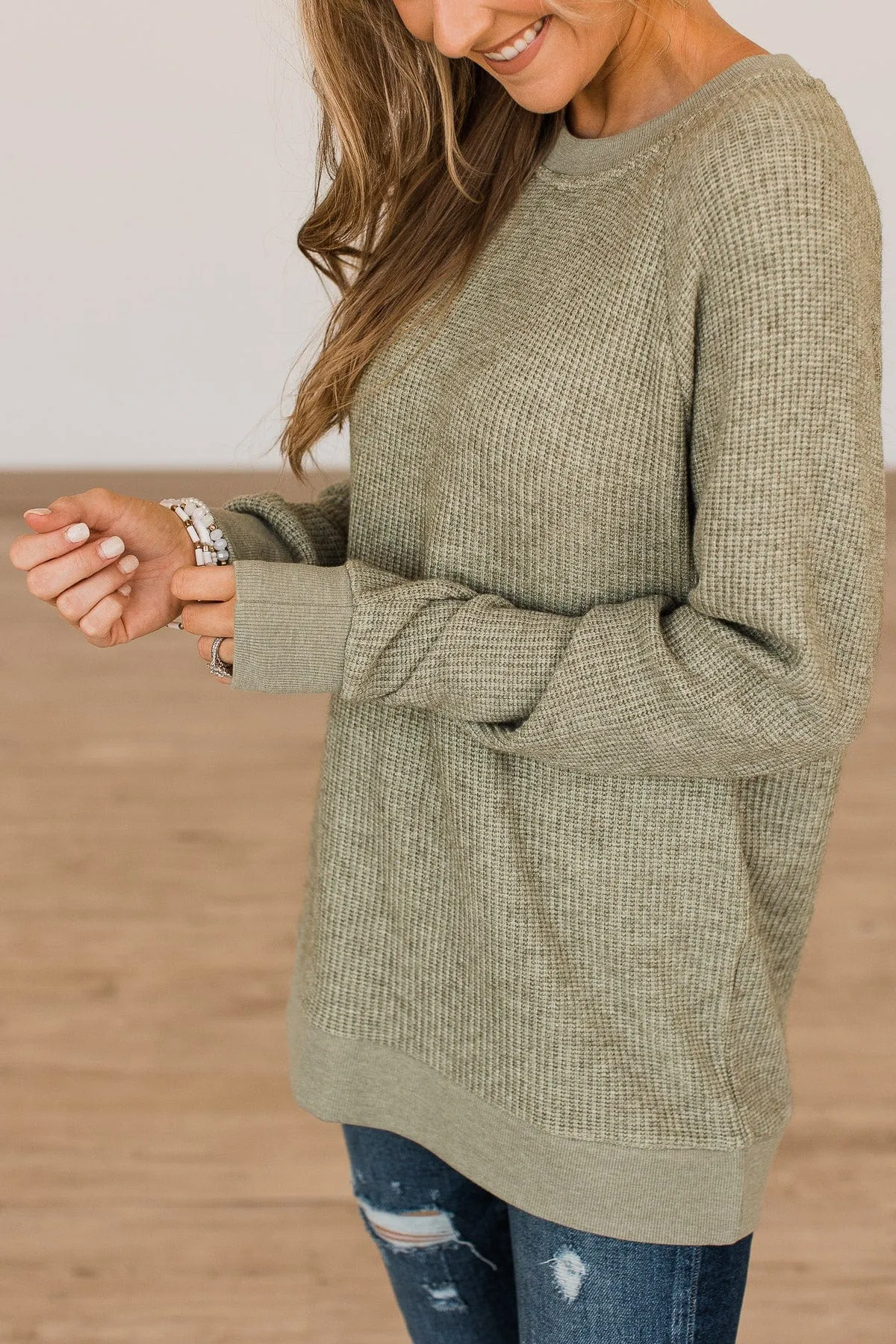 Thread & Supply Unwind Your Mind Waffle Knit Top- Sage