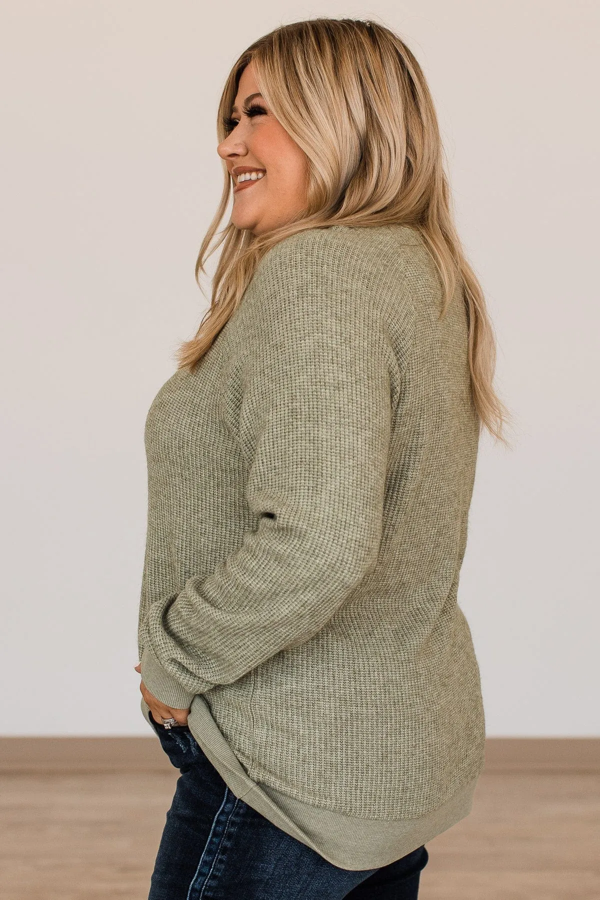 Thread & Supply Unwind Your Mind Waffle Knit Top- Sage