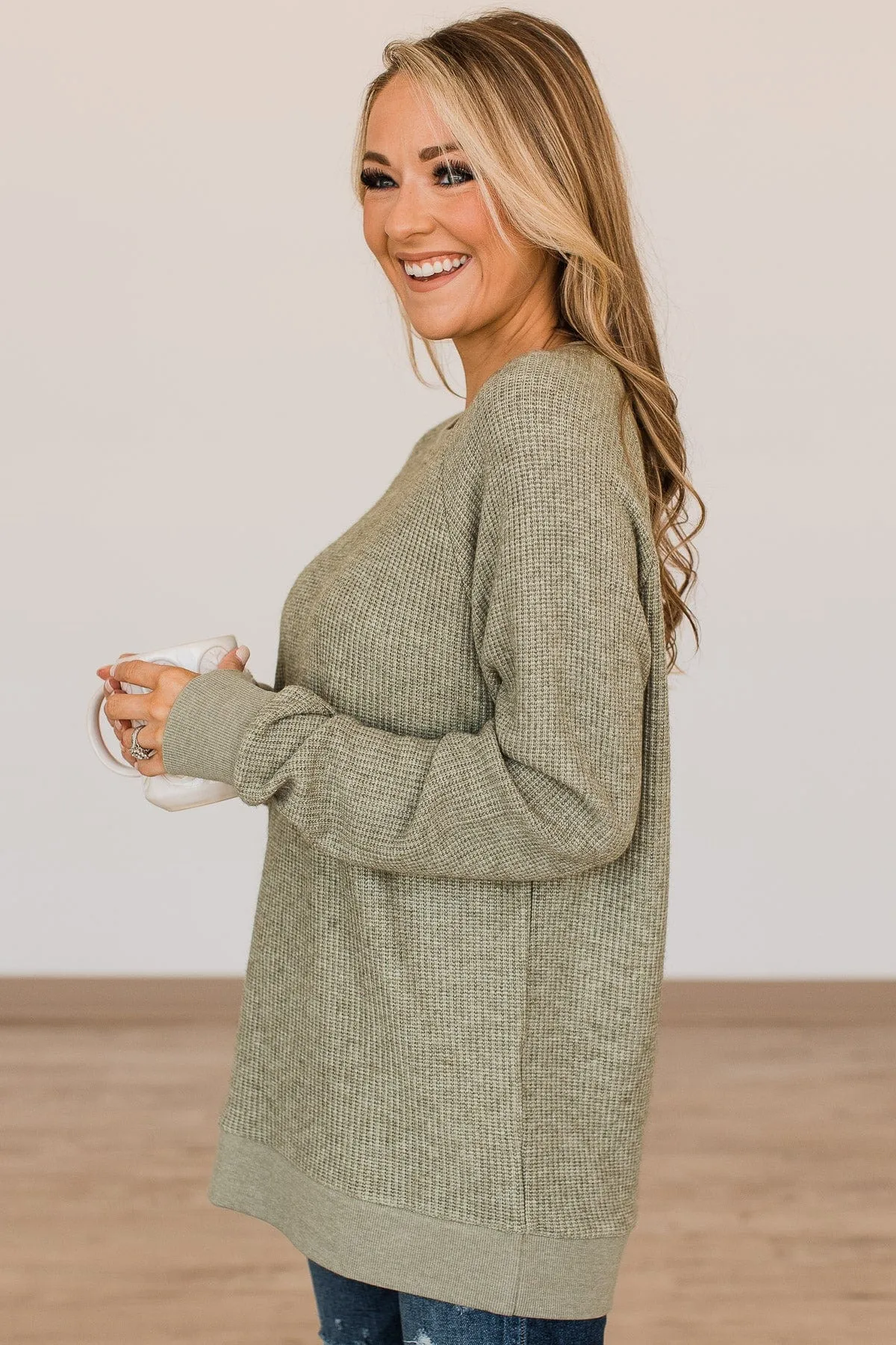 Thread & Supply Unwind Your Mind Waffle Knit Top- Sage