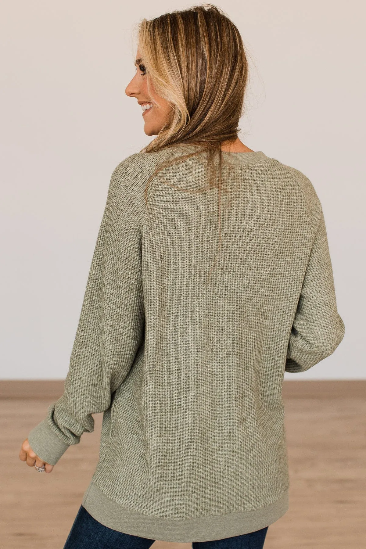 Thread & Supply Unwind Your Mind Waffle Knit Top- Sage