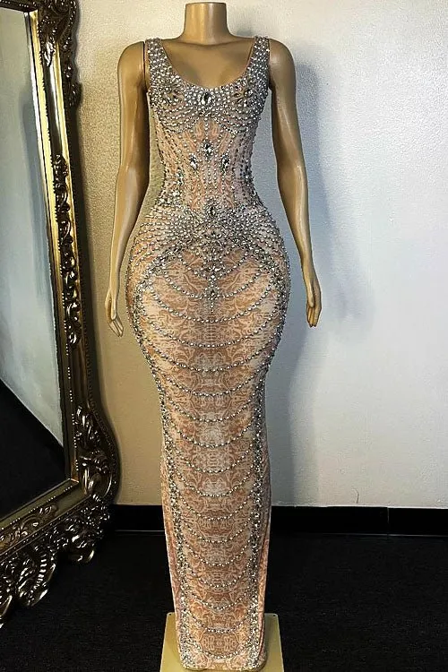 Tyra Mesh Diamante Evening Dress