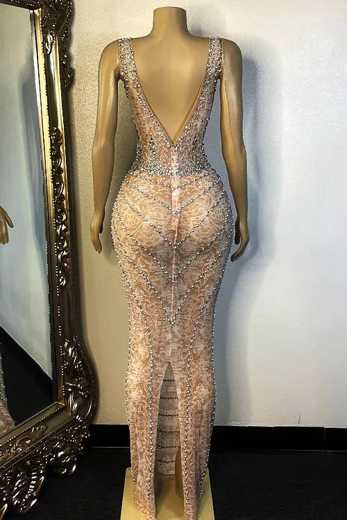 Tyra Mesh Diamante Evening Dress