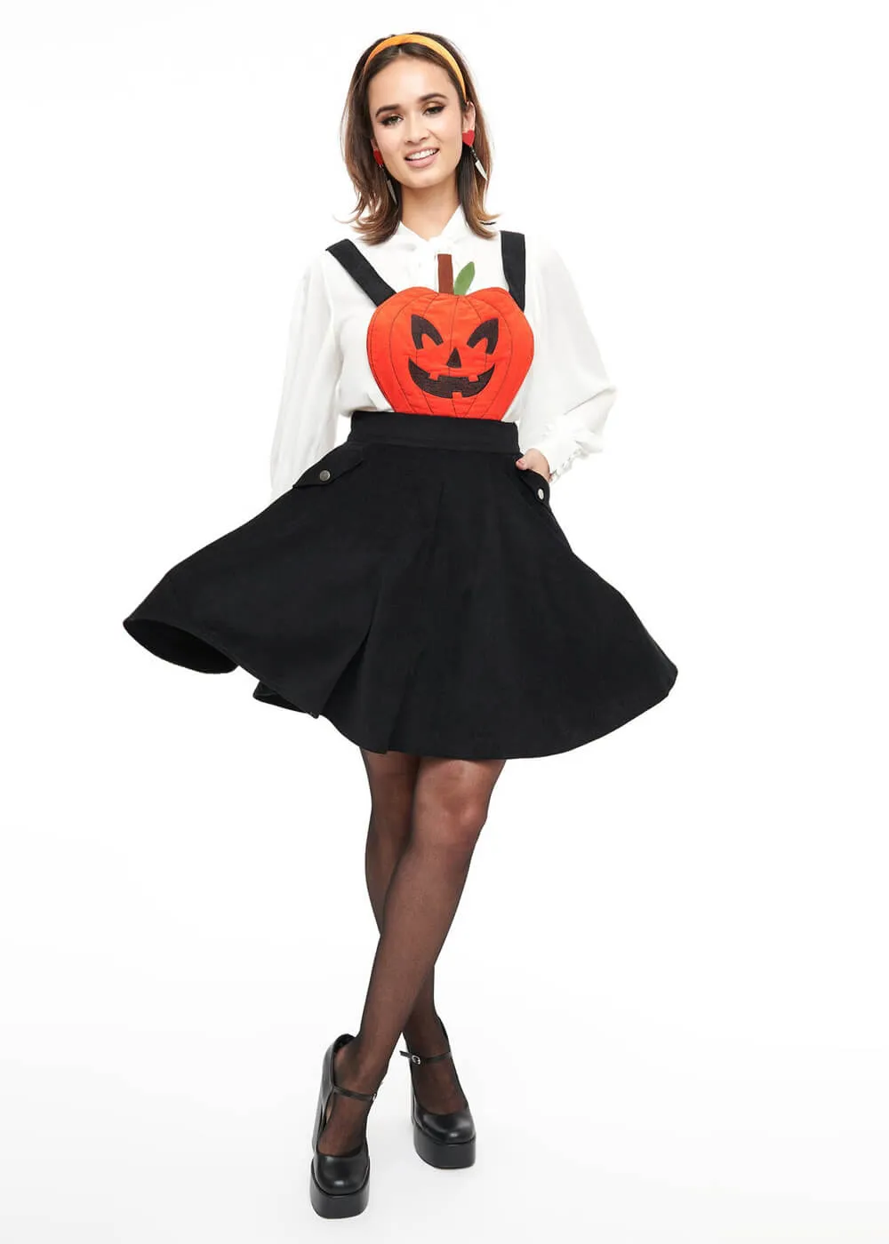 Unique Vintage Jack-O-Lantern Pinafore 60's Swing Dress Black Orange