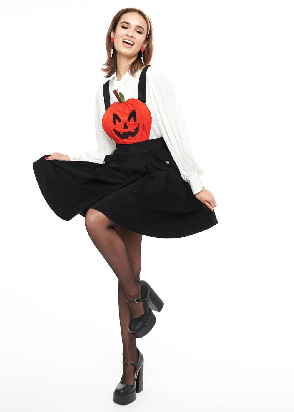 Unique Vintage Jack-O-Lantern Pinafore 60's Swing Dress Black Orange