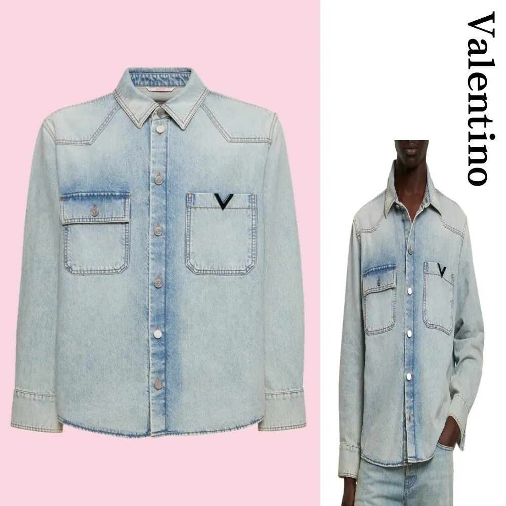 VALENTINO  |Long Sleeves Cotton Bridal Logo Luxury Outlet Shirts