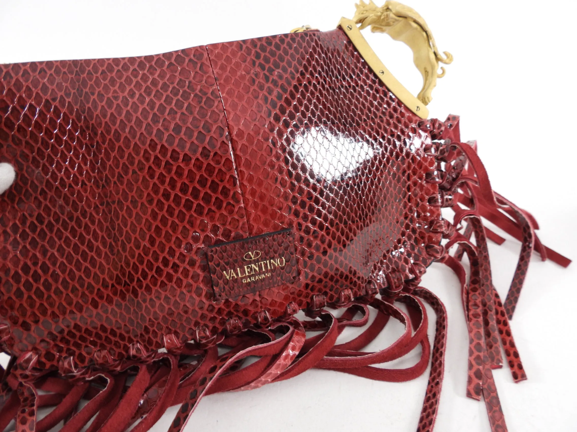 Valentino Red Python Small Fringed Zip Pouch