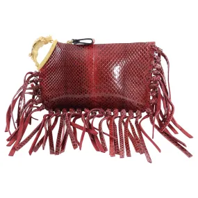 Valentino Red Python Small Fringed Zip Pouch