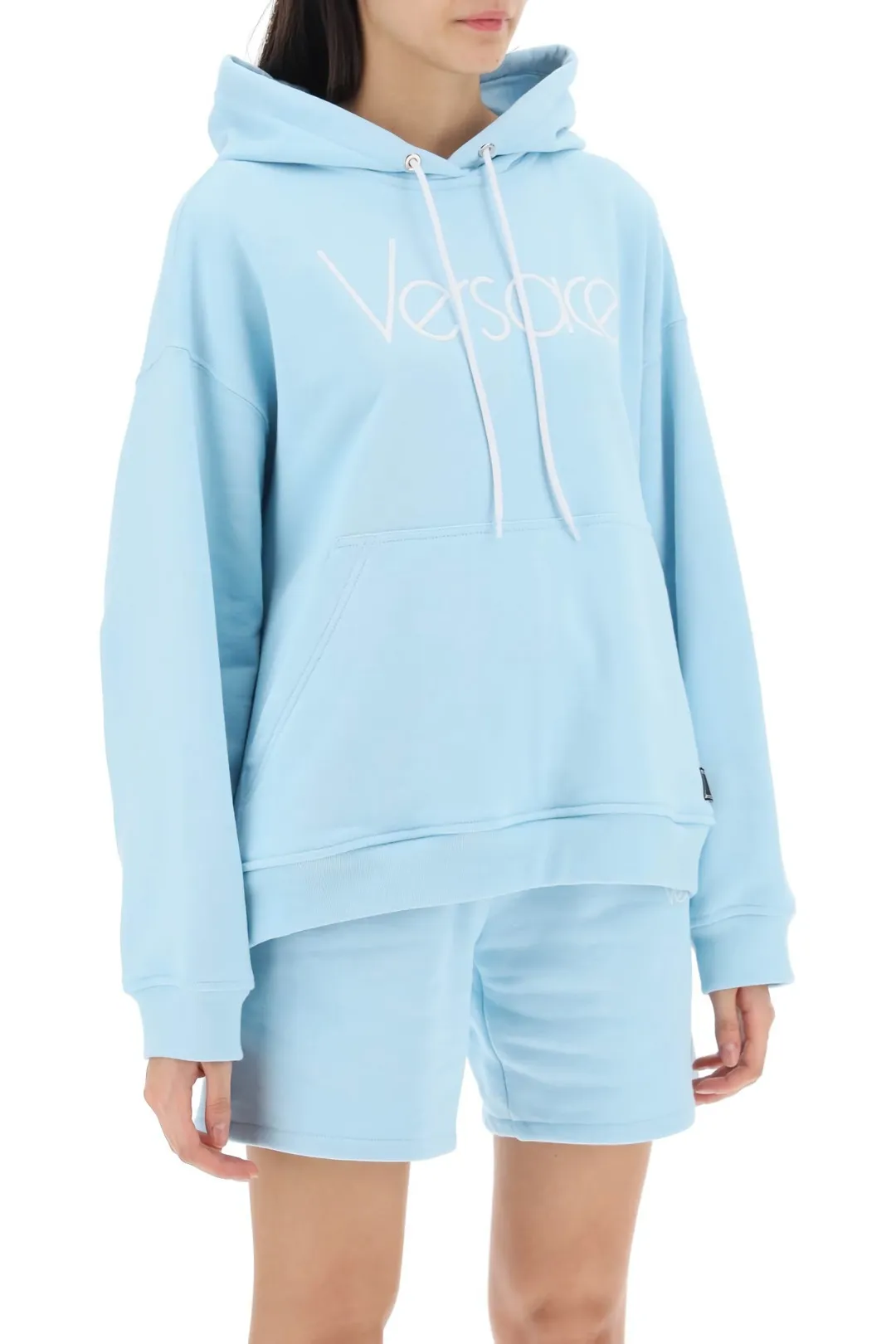 VERSACE  |Rib Long Sleeves Plain Cotton Oversized Logo