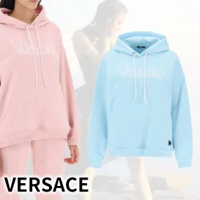 VERSACE  |Rib Long Sleeves Plain Cotton Oversized Logo