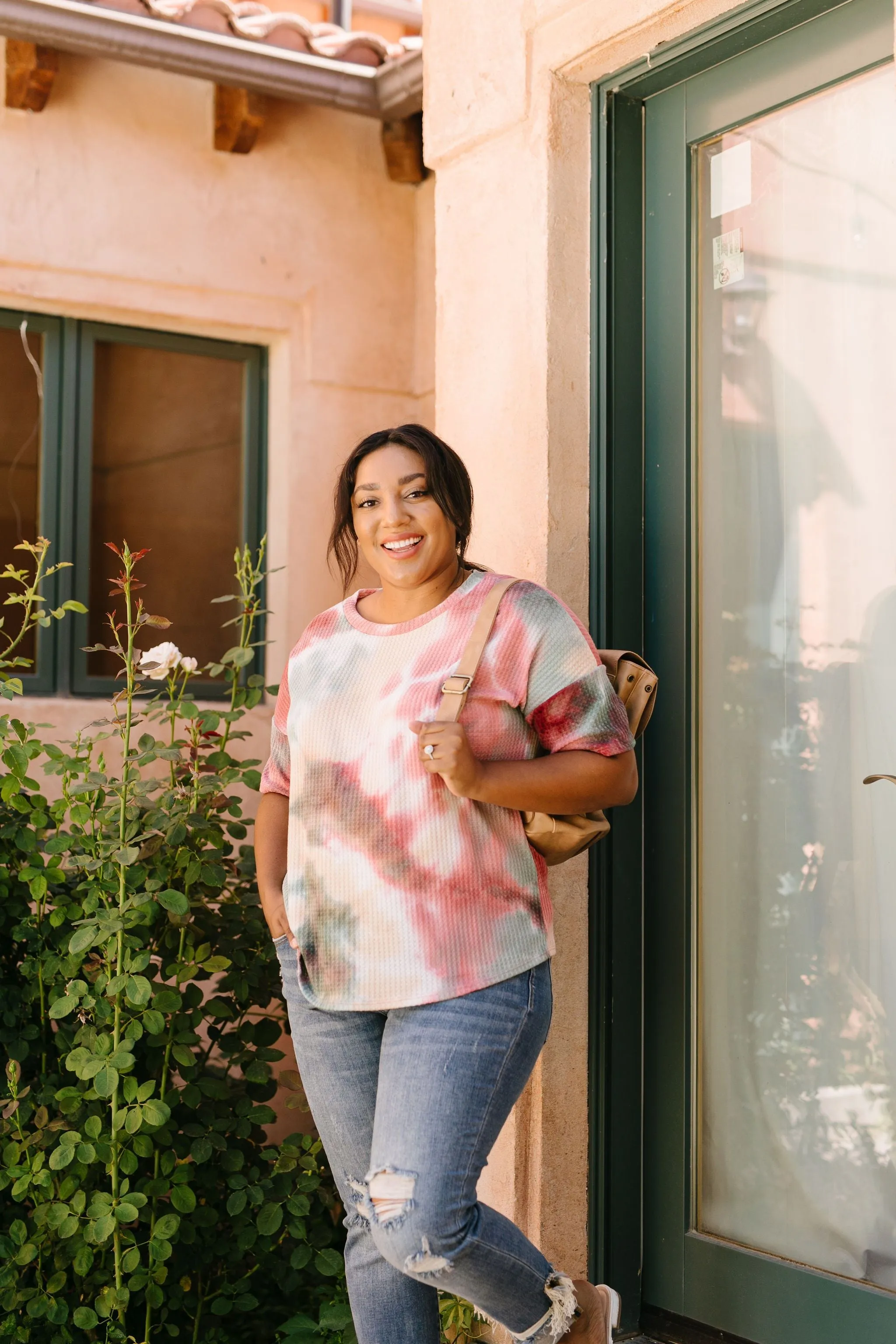 Waffle Knit Tie Dye Top In Sunrise - On Hand