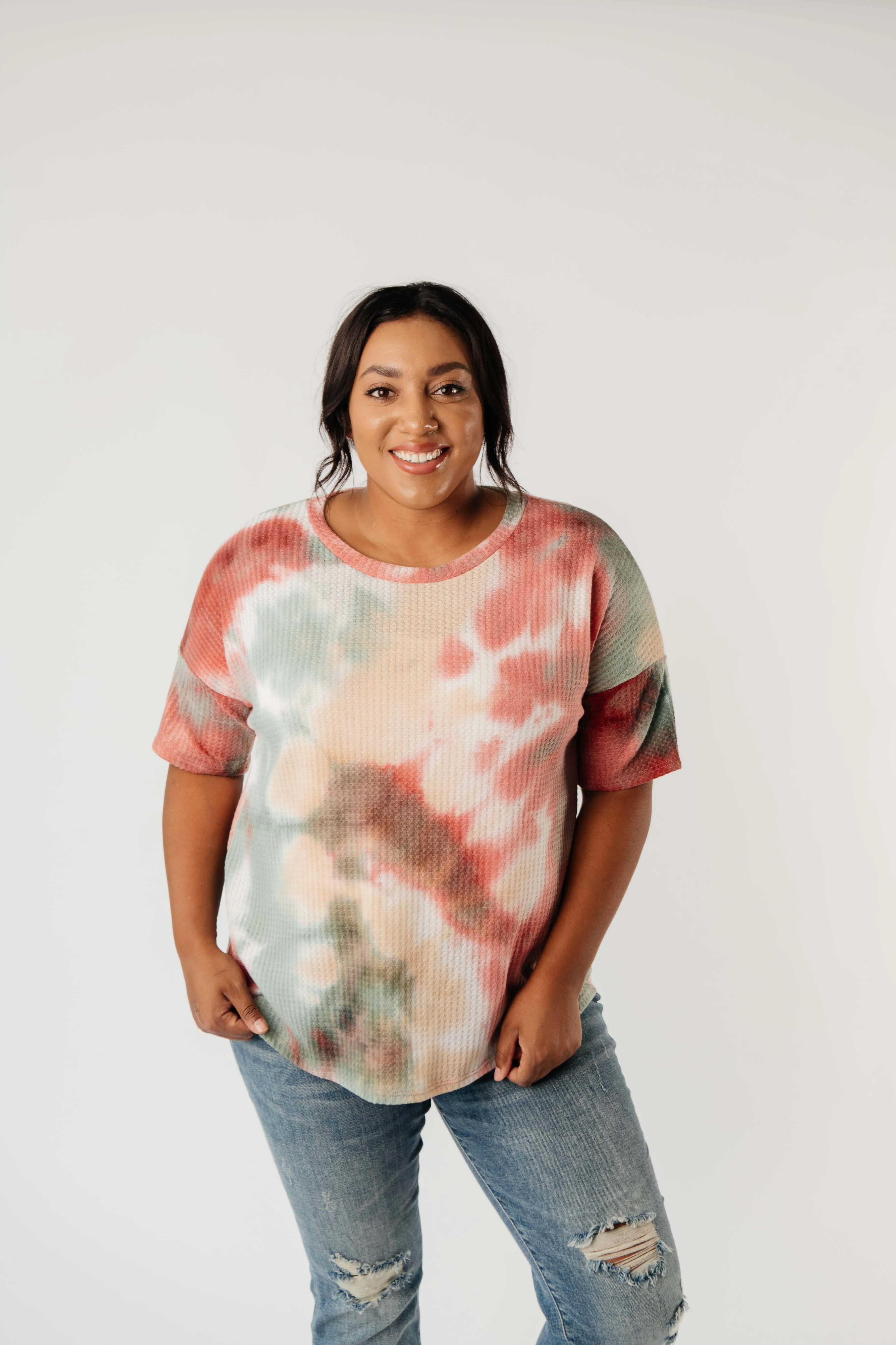 Waffle Knit Tie Dye Top In Sunrise - On Hand