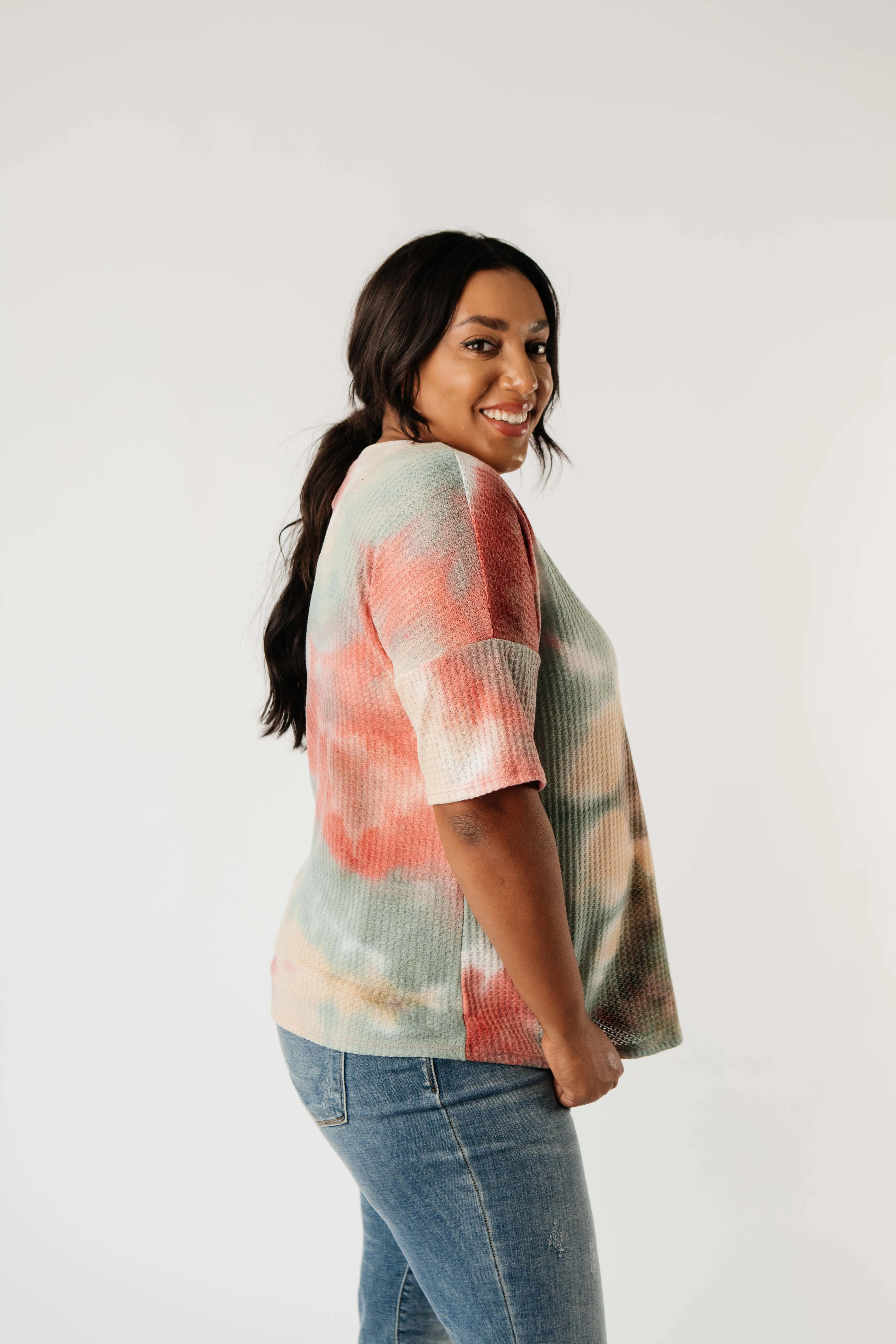 Waffle Knit Tie Dye Top In Sunrise - On Hand