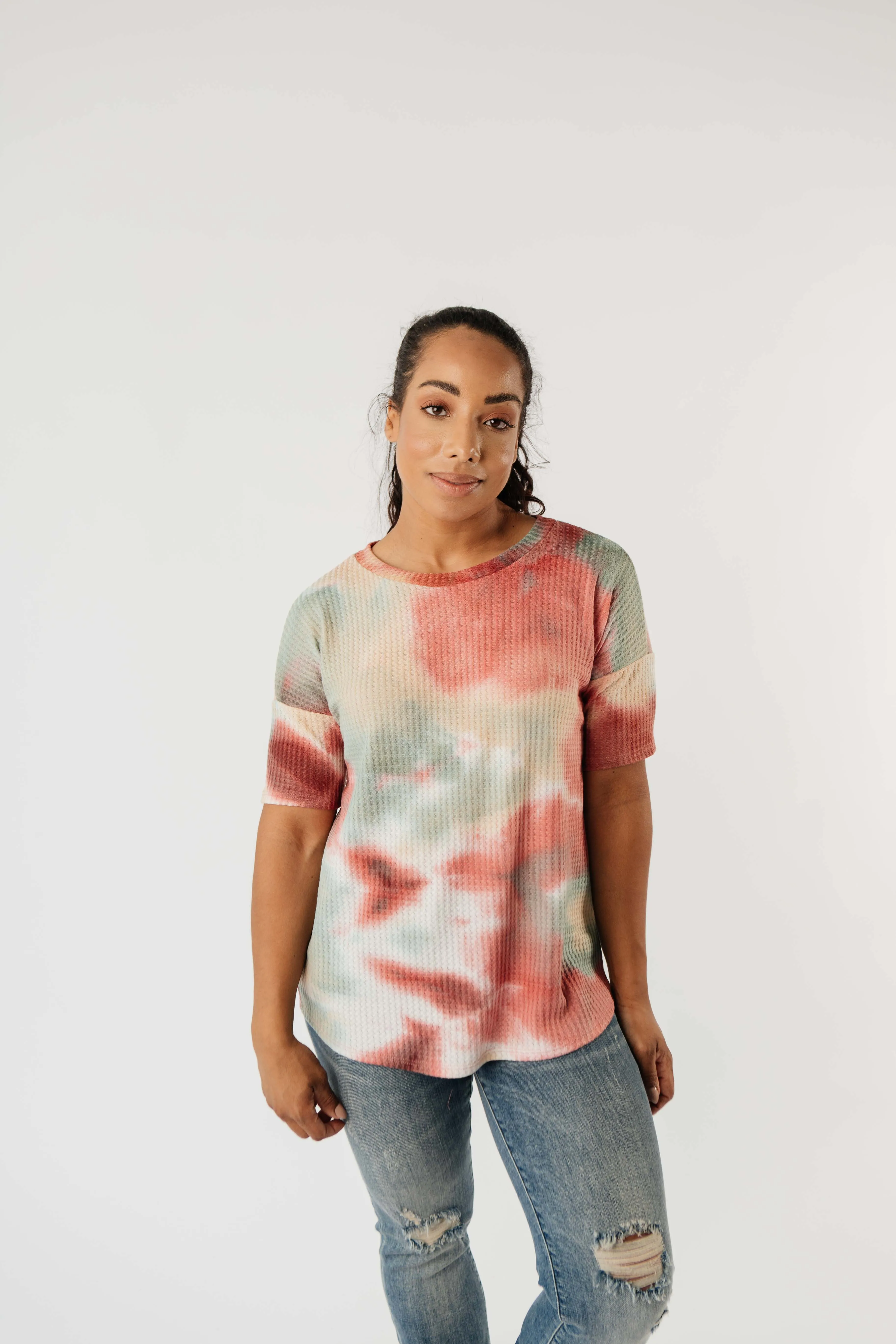 Waffle Knit Tie Dye Top In Sunrise - On Hand