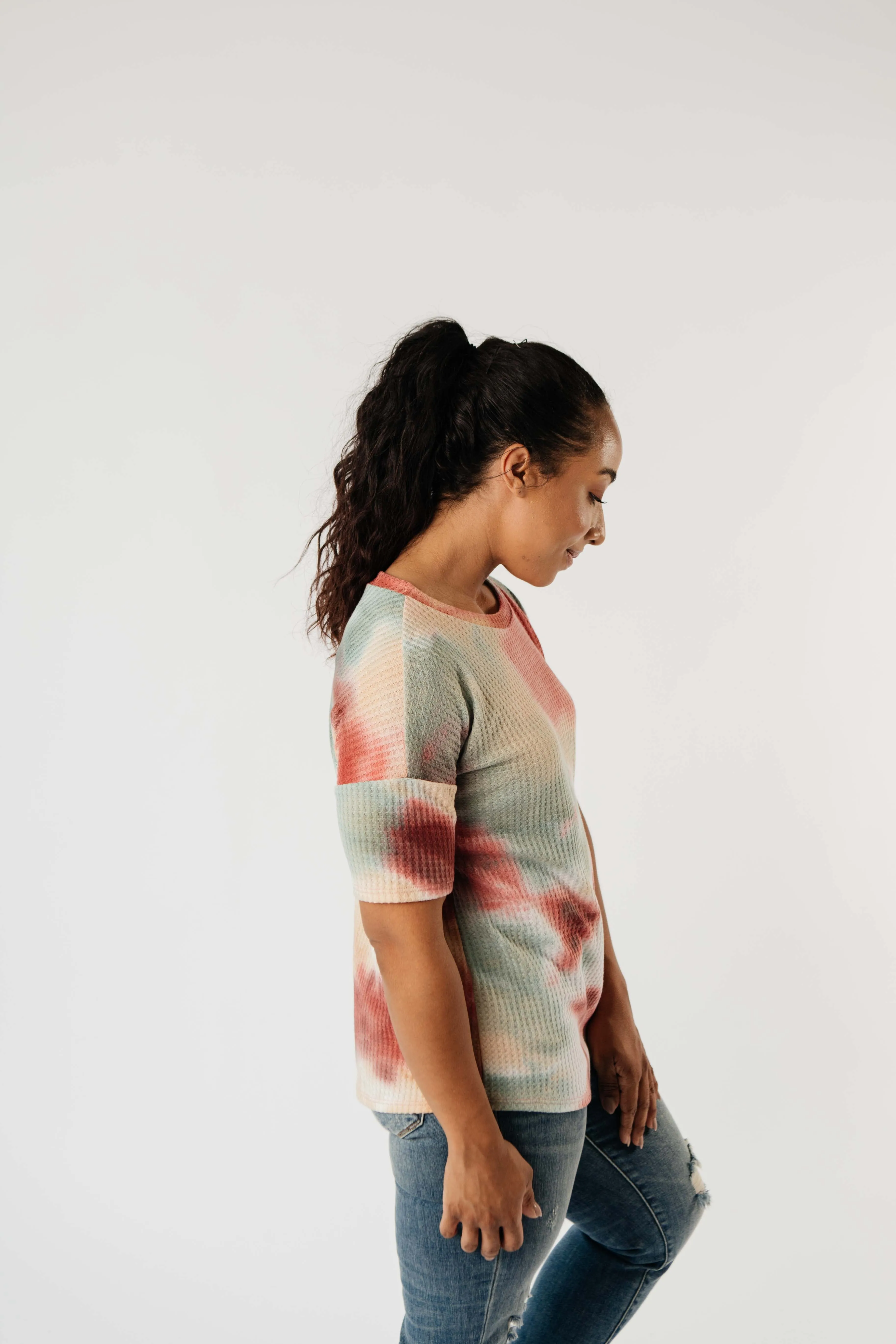 Waffle Knit Tie Dye Top In Sunrise - On Hand