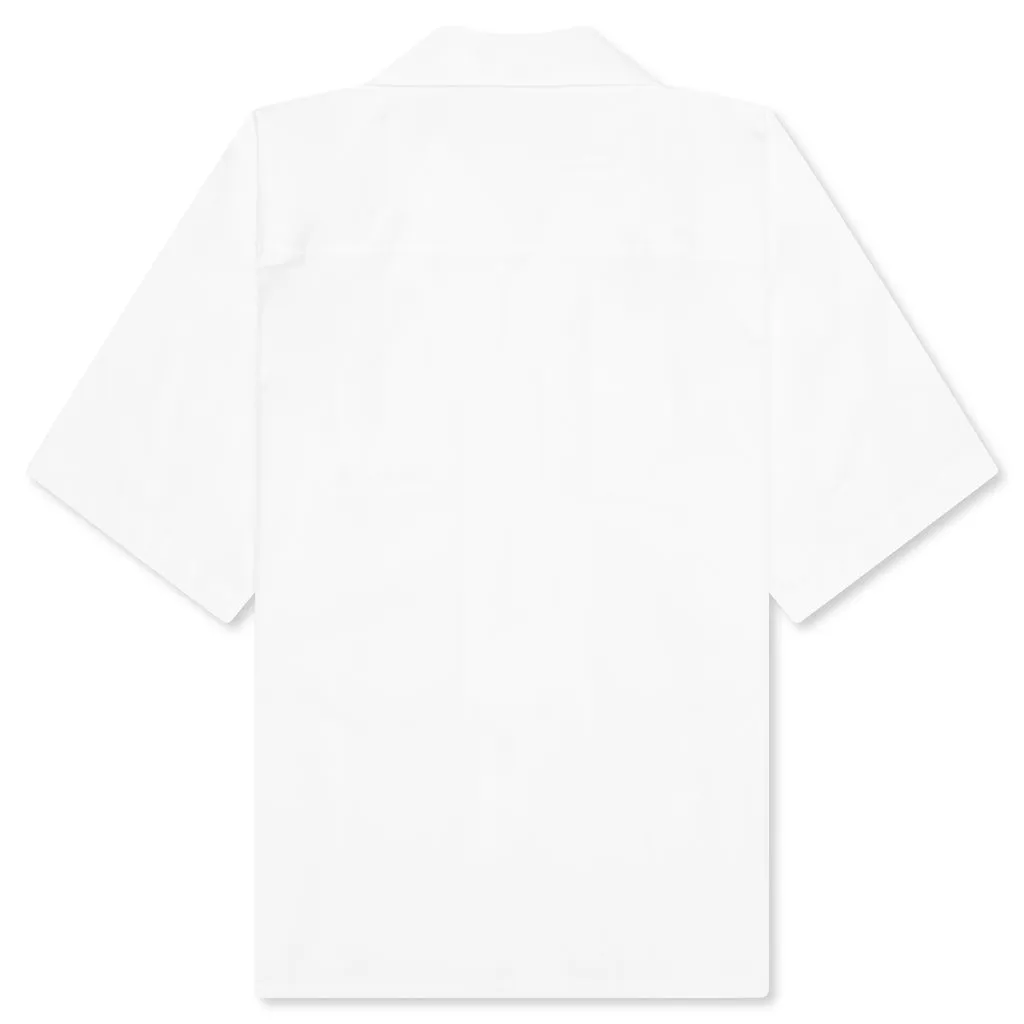 White Organic Poplin Bowling Shirt with Flower Patch - Lily White