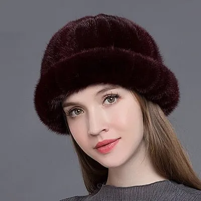 Winter Fashion Soft Real Natural Mink Fur Beanies Hat for Women