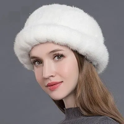 Winter Fashion Soft Real Natural Mink Fur Beanies Hat for Women