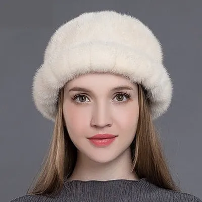 Winter Fashion Soft Real Natural Mink Fur Beanies Hat for Women