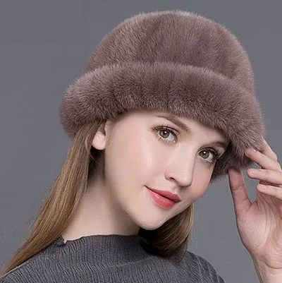 Winter Fashion Soft Real Natural Mink Fur Beanies Hat for Women