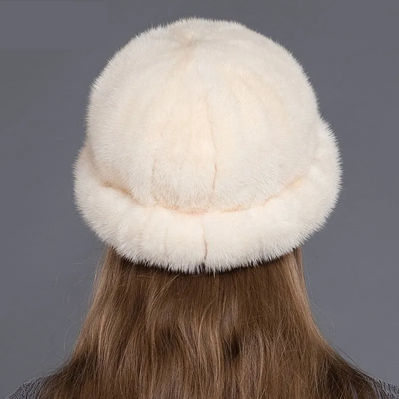 Winter Fashion Soft Real Natural Mink Fur Beanies Hat for Women