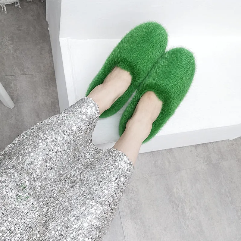 Women's Avocoda Green Warm Winter Designer Fur House Slippers