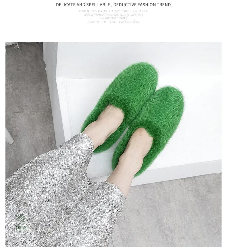 Women's Avocoda Green Warm Winter Designer Fur House Slippers