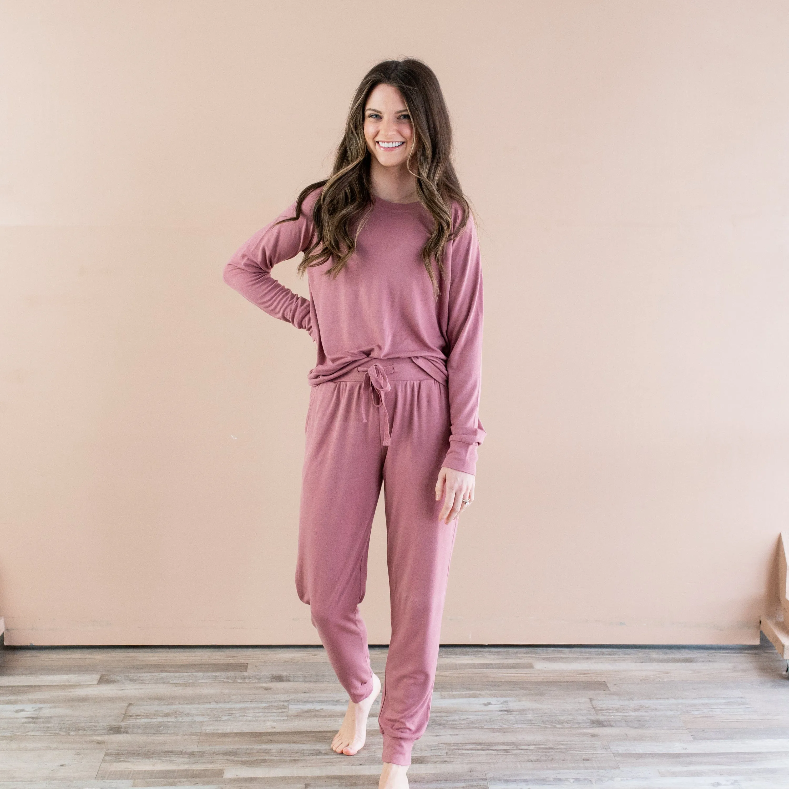 Women's Bamboo Jersey Jogger Top in Dusty Rose